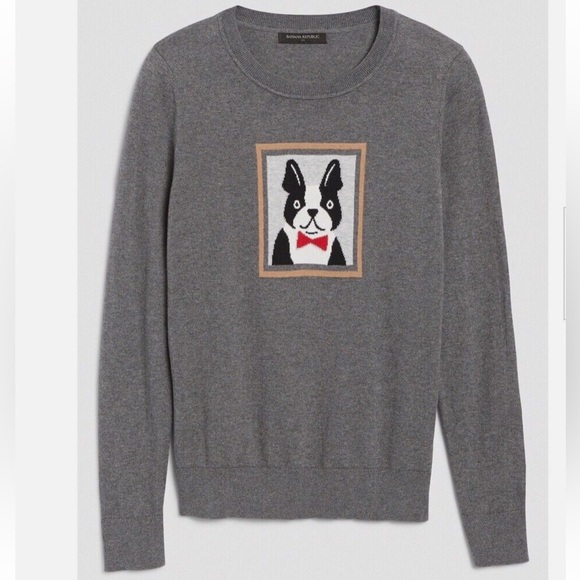 Banana Republic French Bulldog 100% Cotton Sweater Gray - Picture 2 of 6